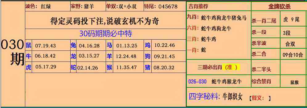 030期小鱼儿30码期期中[图]
